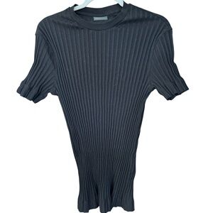 Emporio Armani Black Ribbed Cotton Short Sleeve Top Sz XL